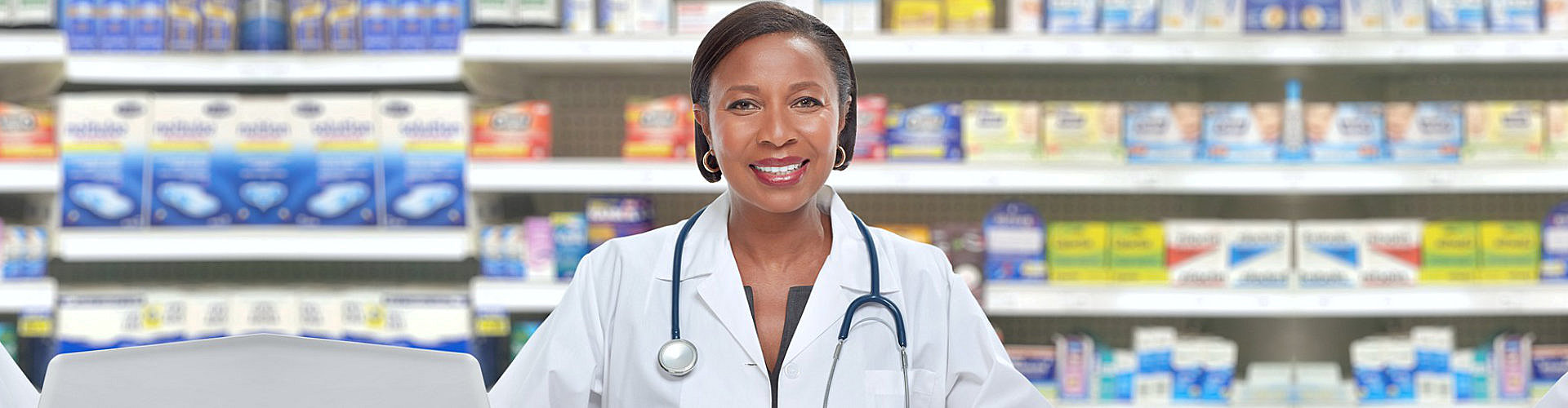 a woman pharmacist smiling